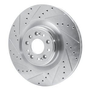 Genesis G90 Brake Rotor (1) - Front Left - R1 Concepts - Drilled & Slotted - Silver - `17-`22